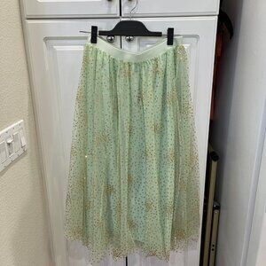 Anthropologie Light Green Skirt with Gold Sparkle